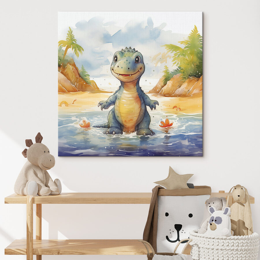 Cartoon eines im Wasser stehenden Dinosauriers