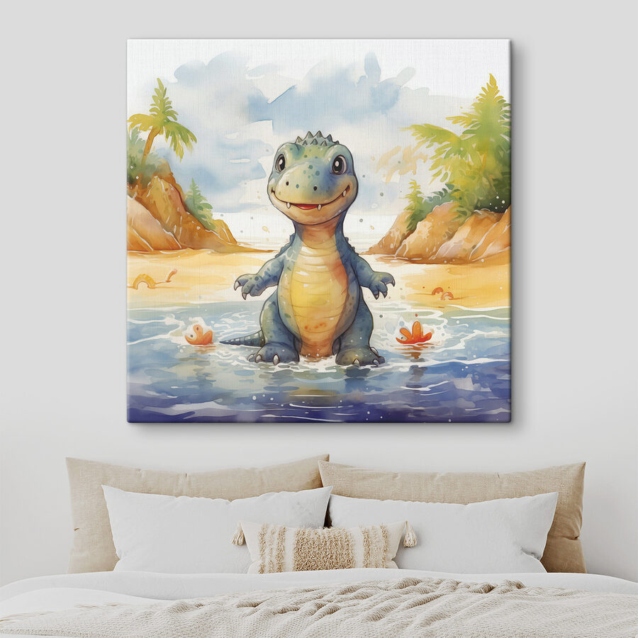 Cartoon eines im Wasser stehenden Dinosauriers