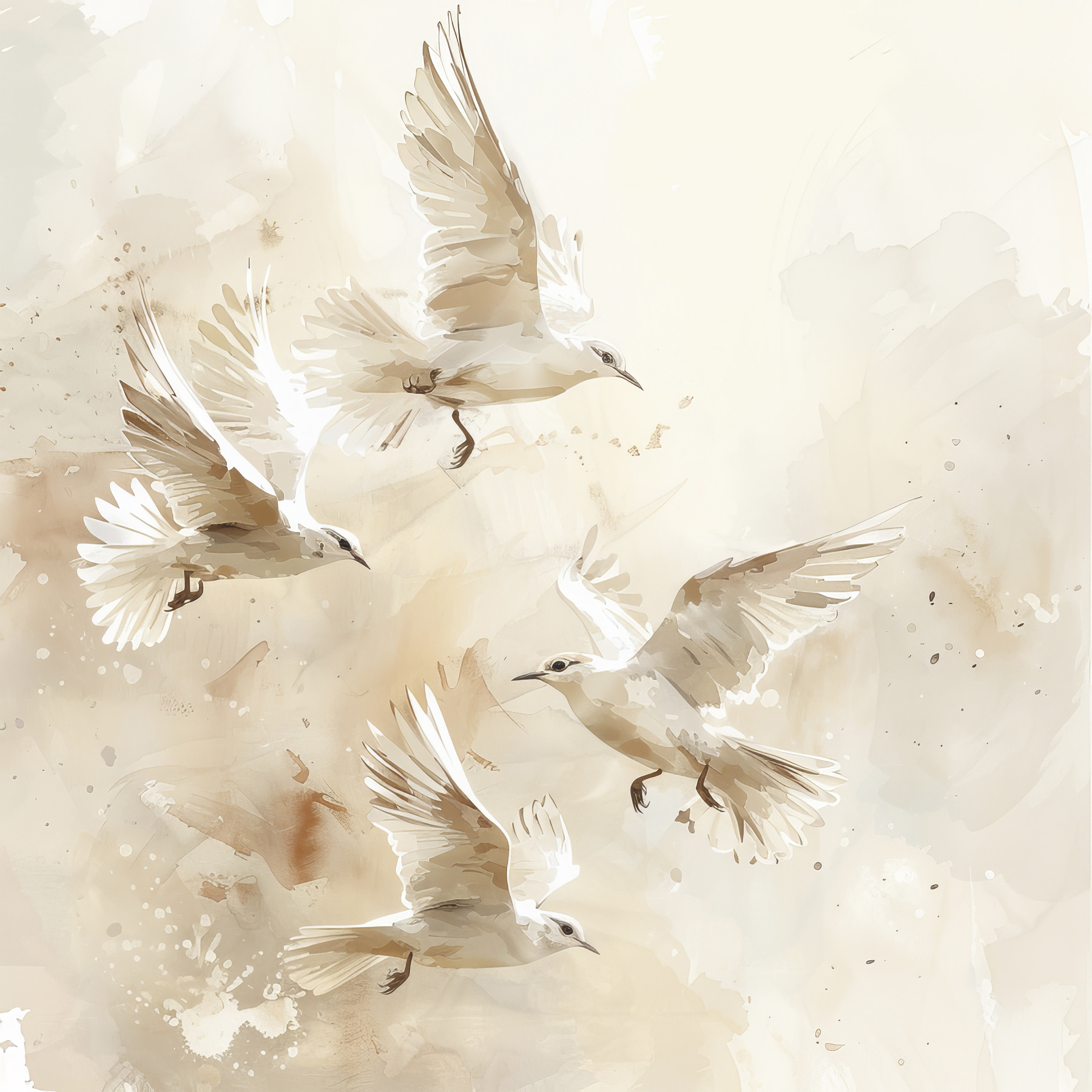 Group of white birds flying