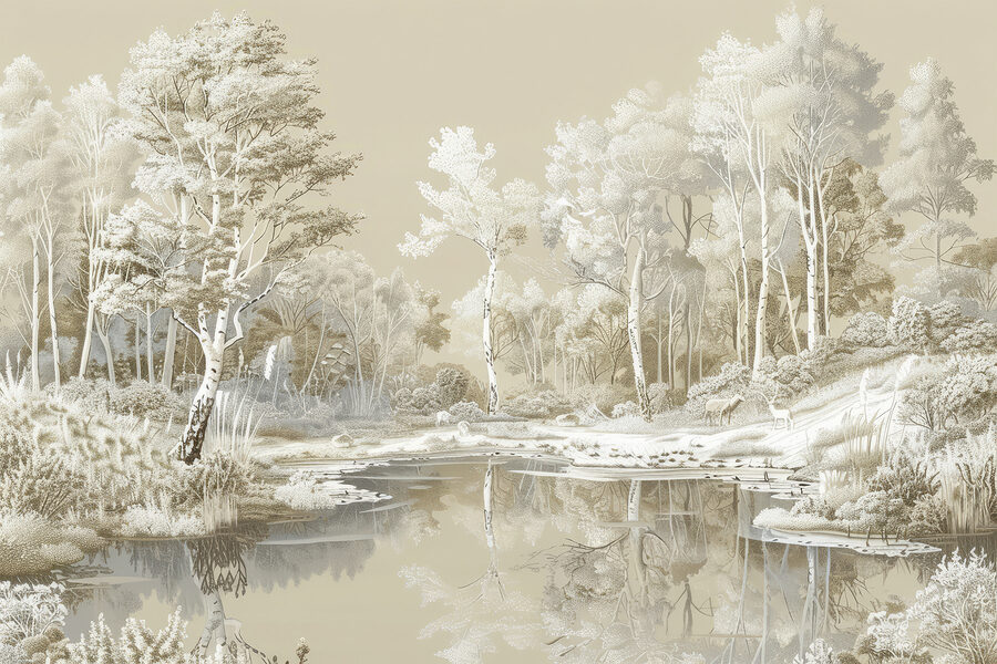 Fluss mit Bäumen und Schnee