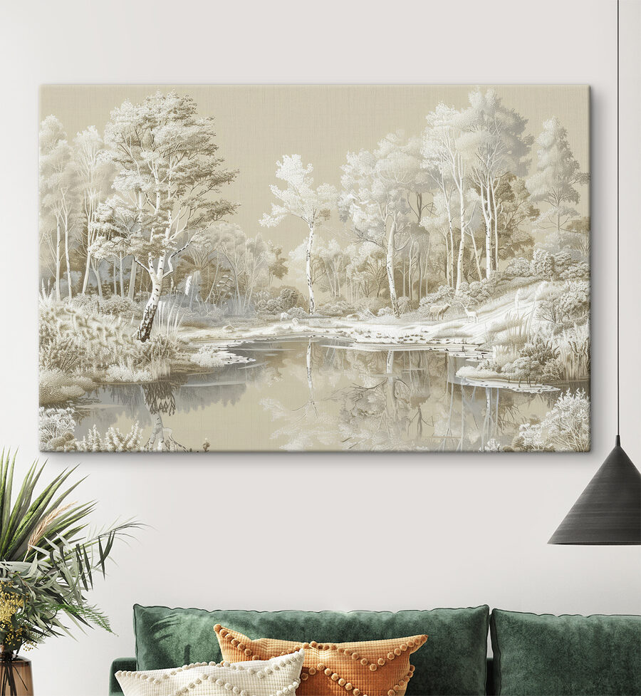 Fluss mit Bäumen und Schnee