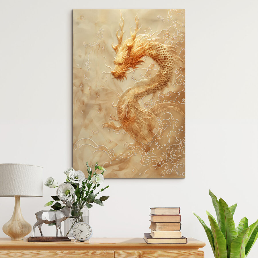 Majestic dragon in swirling clouds