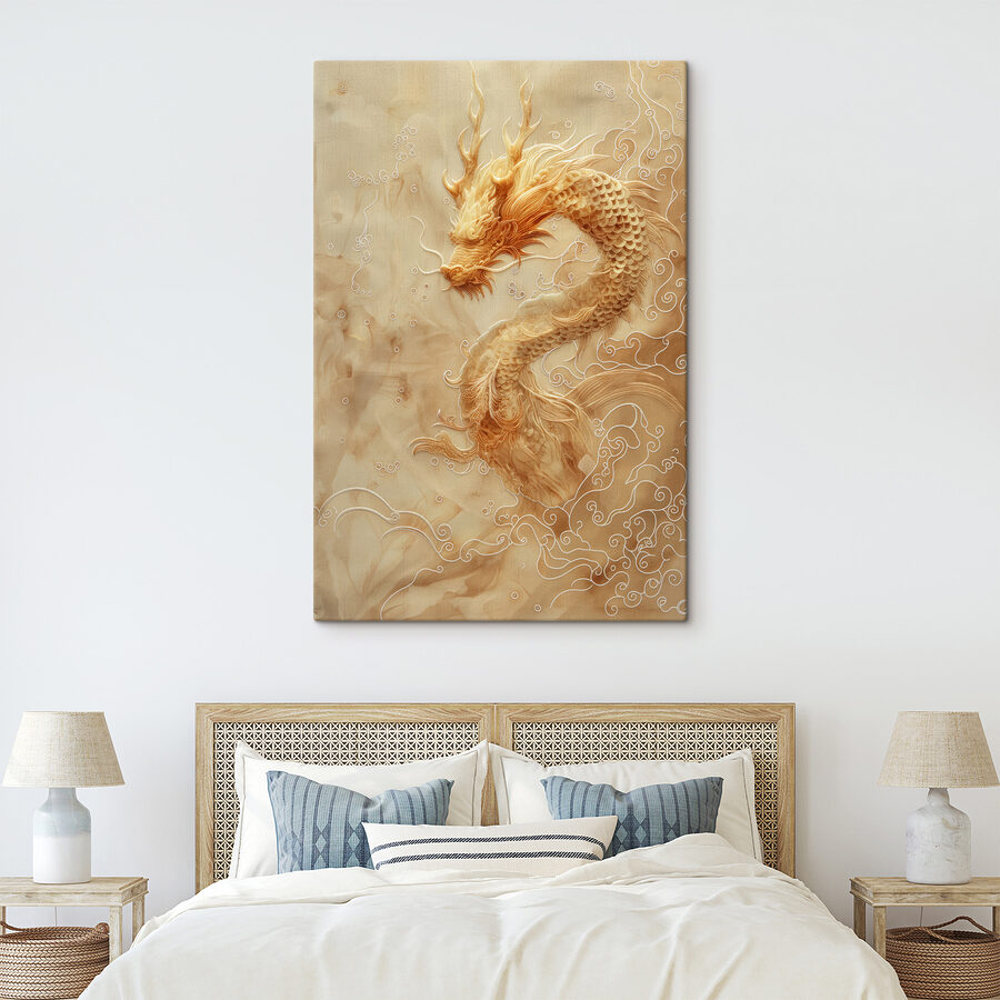 Majestic dragon in swirling clouds