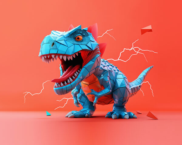 Blauer Dinosaurier mit einem Blitz, der aus ihm herauskommt Blauer Dinosaurier mit einem Blitz, der aus ihm herauskommt