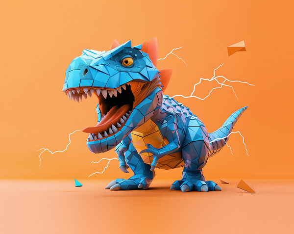 Blauer Dinosaurier mit einem Blitz, der aus ihm herauskommt Blauer Dinosaurier mit einem Blitz, der aus ihm herauskommt