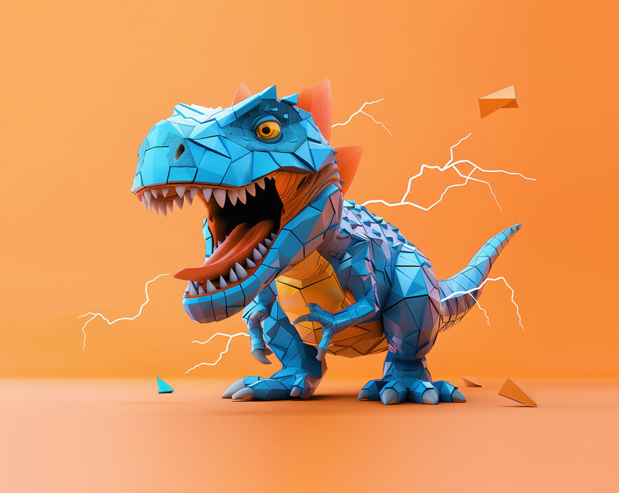 Blauer Dinosaurier mit einem Blitz, der aus ihm herauskommt
