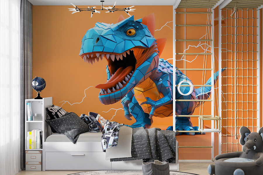Blauer Dinosaurier mit einem Blitz, der aus ihm herauskommt
