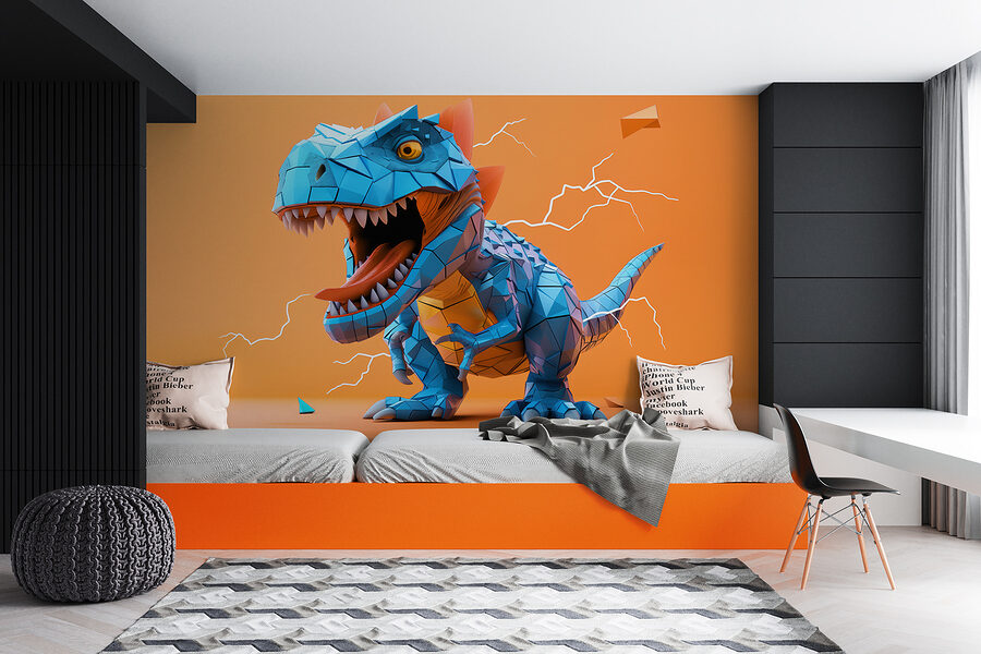 Blauer Dinosaurier mit einem Blitz, der aus ihm herauskommt