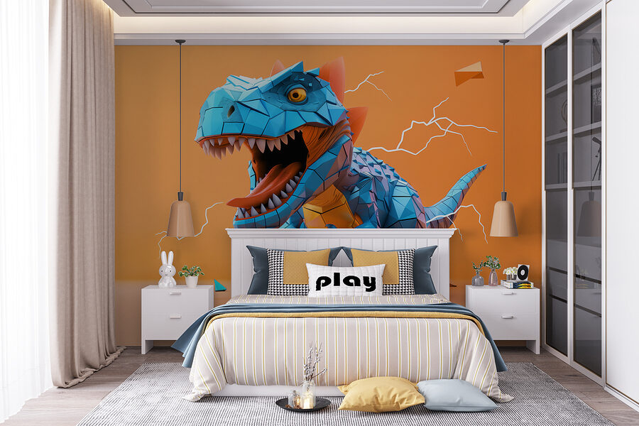Blauer Dinosaurier mit einem Blitz, der aus ihm herauskommt