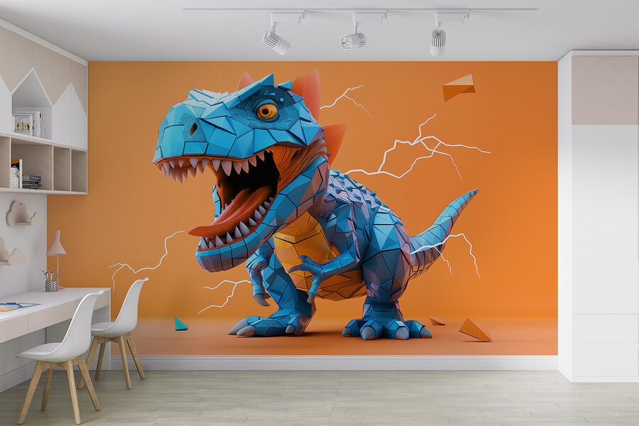 Blauer Dinosaurier mit einem Blitz, der aus ihm herauskommt