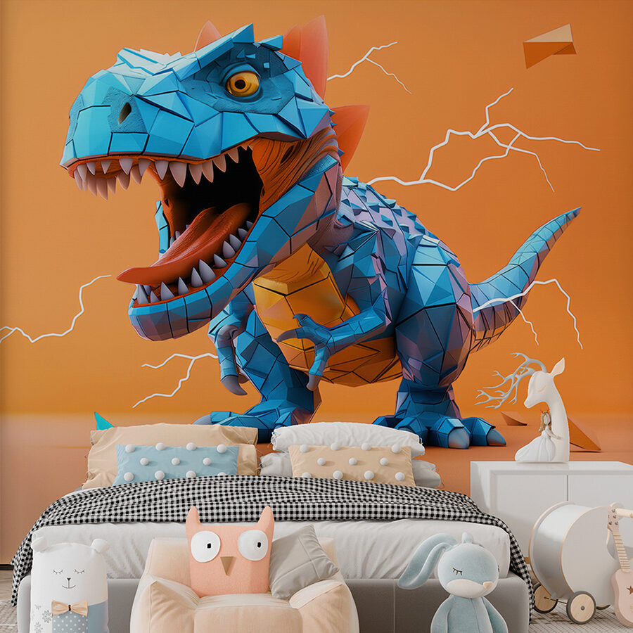 Blauer Dinosaurier mit einem Blitz, der aus ihm herauskommt