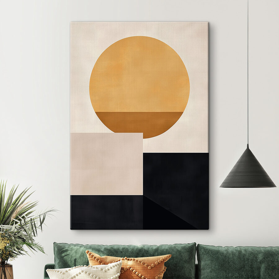 Gelber Kreis und schwarze Quadrate