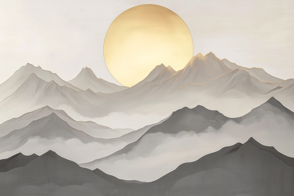 Painting of mountains and the sun Painting of mountains and the sun