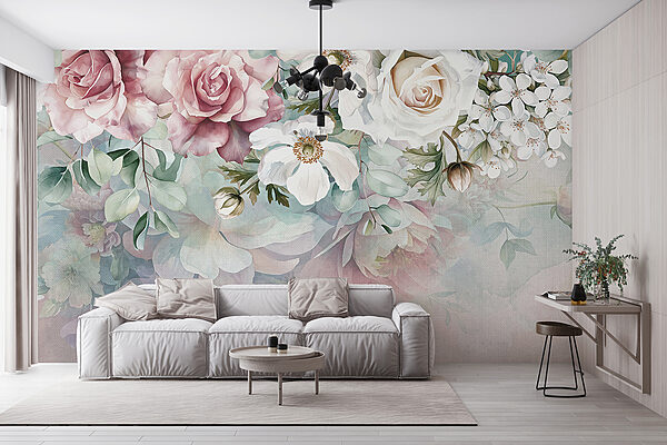 Malerei von Blumen auf einer Fläche Malerei von Blumen auf einer Fläche
