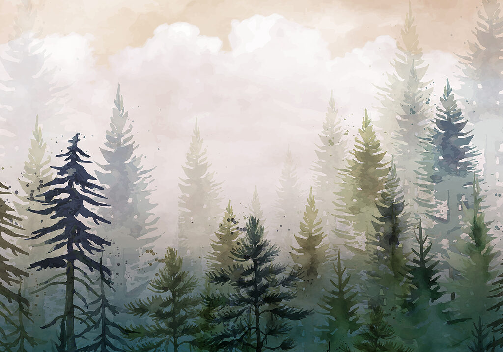 Malerei von Bäumen im Nebel Malerei von Bäumen im Nebel
