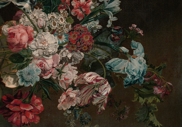 Gemälde mit Blumen auf dunklem Hintergrund Gemälde mit Blumen auf dunklem Hintergrund