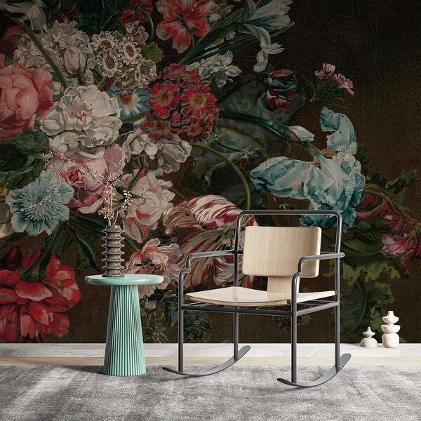 Gemälde mit Blumen auf dunklem Hintergrund Gemälde mit Blumen auf dunklem Hintergrund