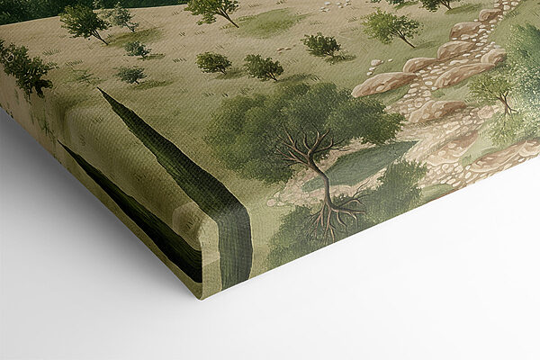 Painting of a landscape with houses and trees Painting of a landscape with houses and trees
