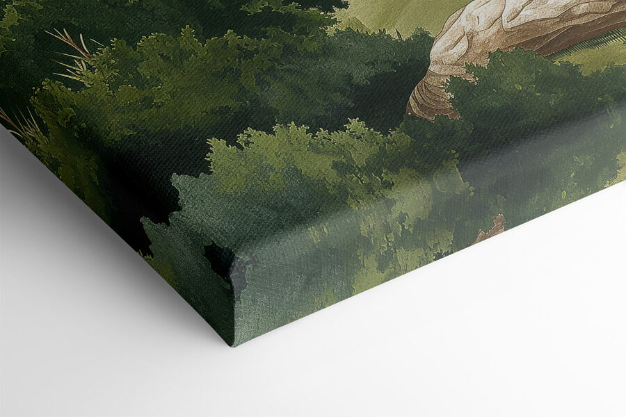 Gemälde einer Landschaft mit Häusern und Bäumen