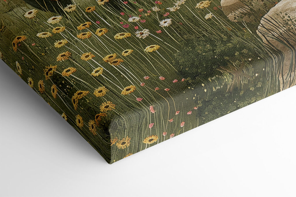 Painting of a landscape with trees and hills