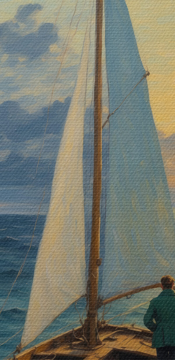 Gemälde eines Mannes in einem Boot auf dem Meer Gemälde eines Mannes in einem Boot auf dem Meer