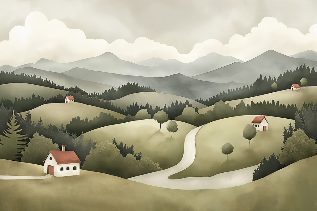 Landschaft mit Häusern und Bäumen Landschaft mit Häusern und Bäumen