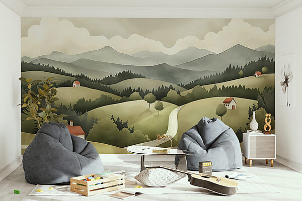 Landschaft mit Häusern und Bäumen Landschaft mit Häusern und Bäumen