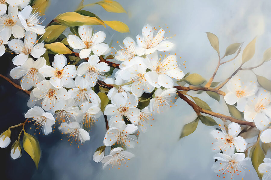 Fototapeten Weiße Blüten auf einem Zweig – Bild 3