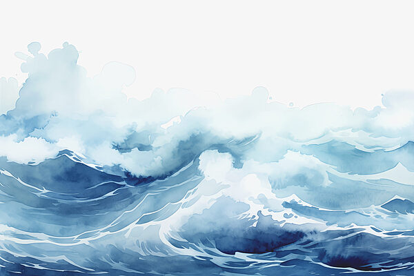 Aquarell von Wellen und Wolken Aquarell von Wellen und Wolken