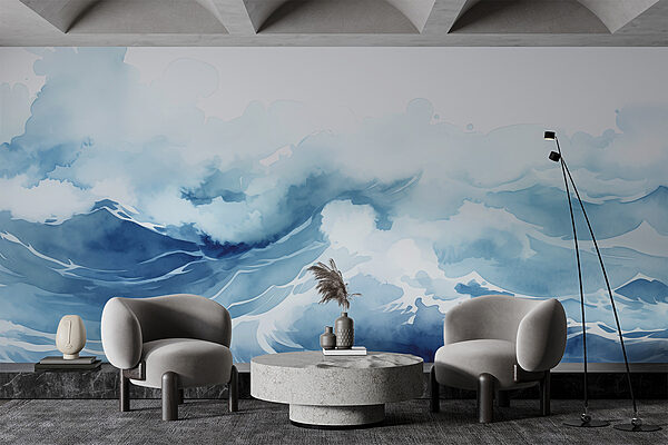 Aquarell von Wellen und Wolken Aquarell von Wellen und Wolken