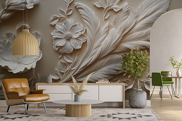 White floral design on a wall