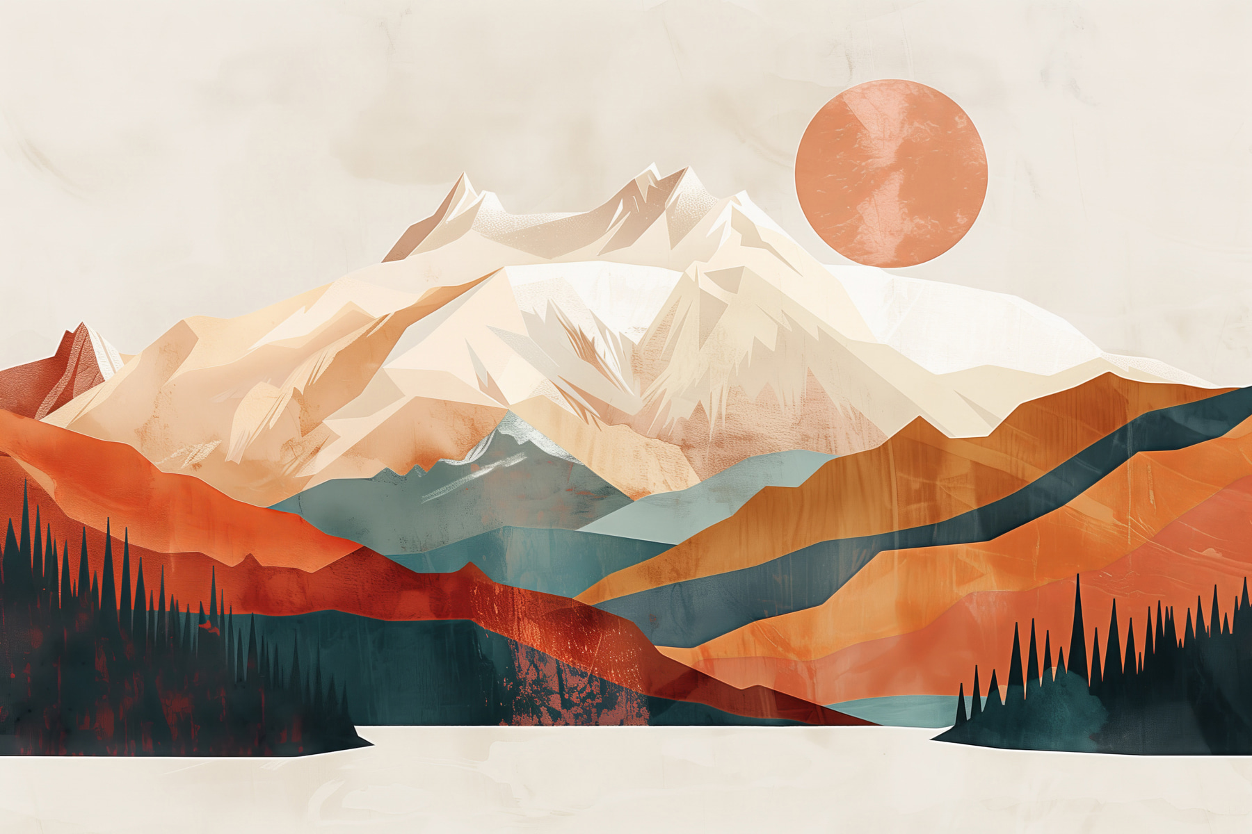 Mountain landscape with trees and a lake