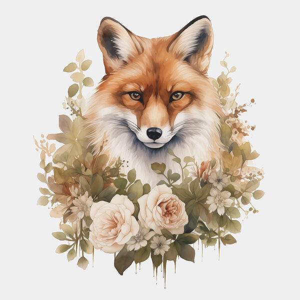 Fuchs mit Blumen um ihn herum Fuchs mit Blumen um ihn herum