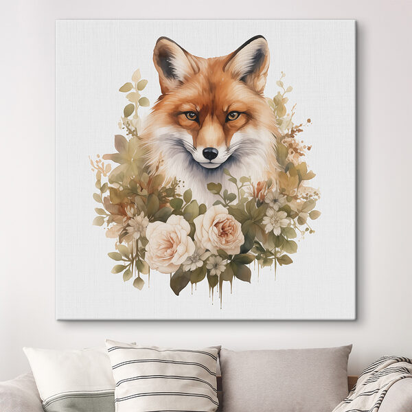 Fuchs mit Blumen um ihn herum Fuchs mit Blumen um ihn herum
