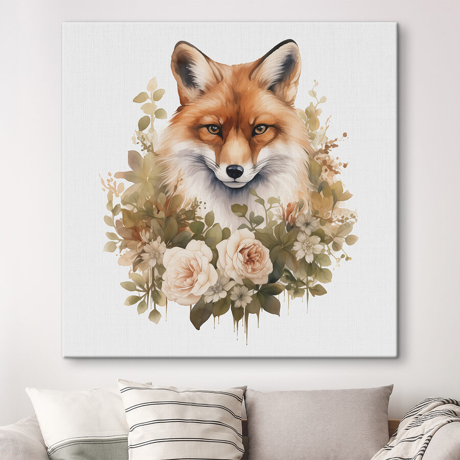 Fuchs mit Blumen um ihn herum