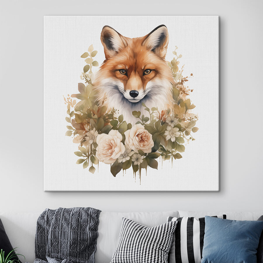 Fuchs mit Blumen um ihn herum