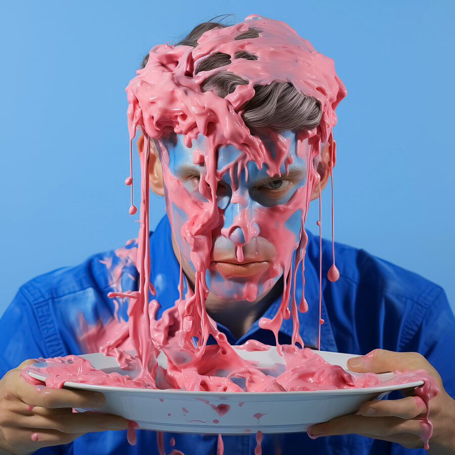 Mann mit rosa Farbe im Gesicht