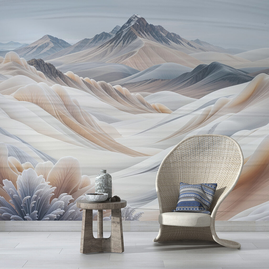 Landscape of mountains and snow