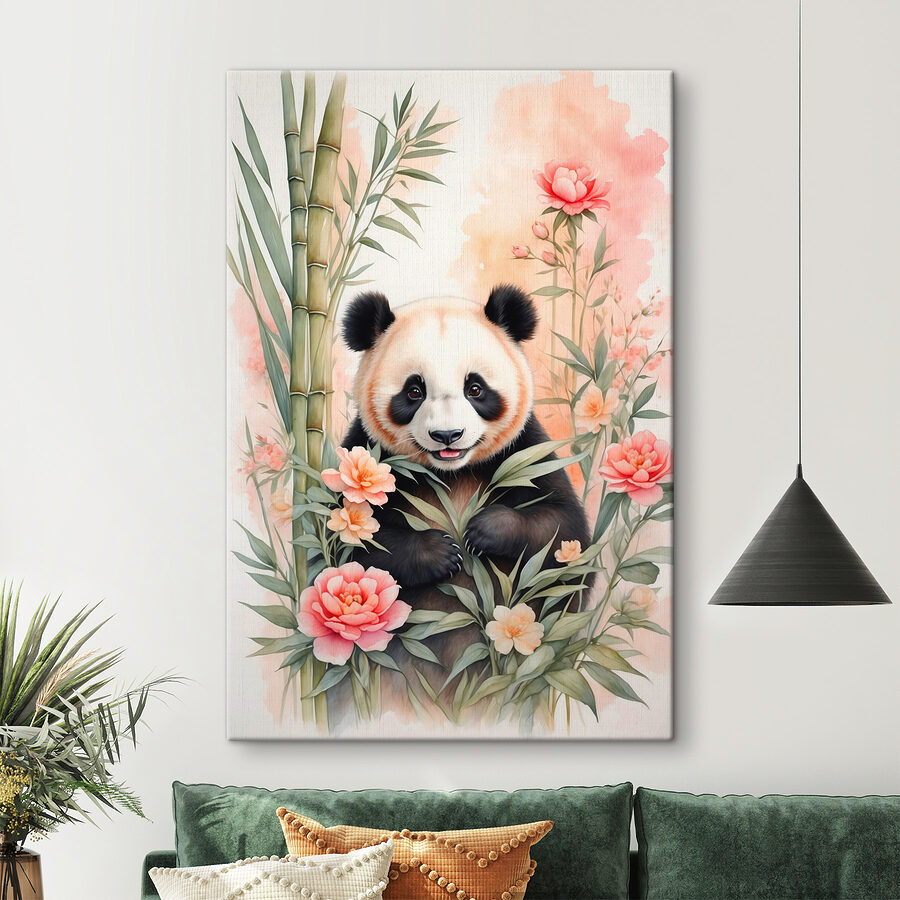 Pandabär mit Blumen und Bambus Pandabär mit Blumen und Bambus