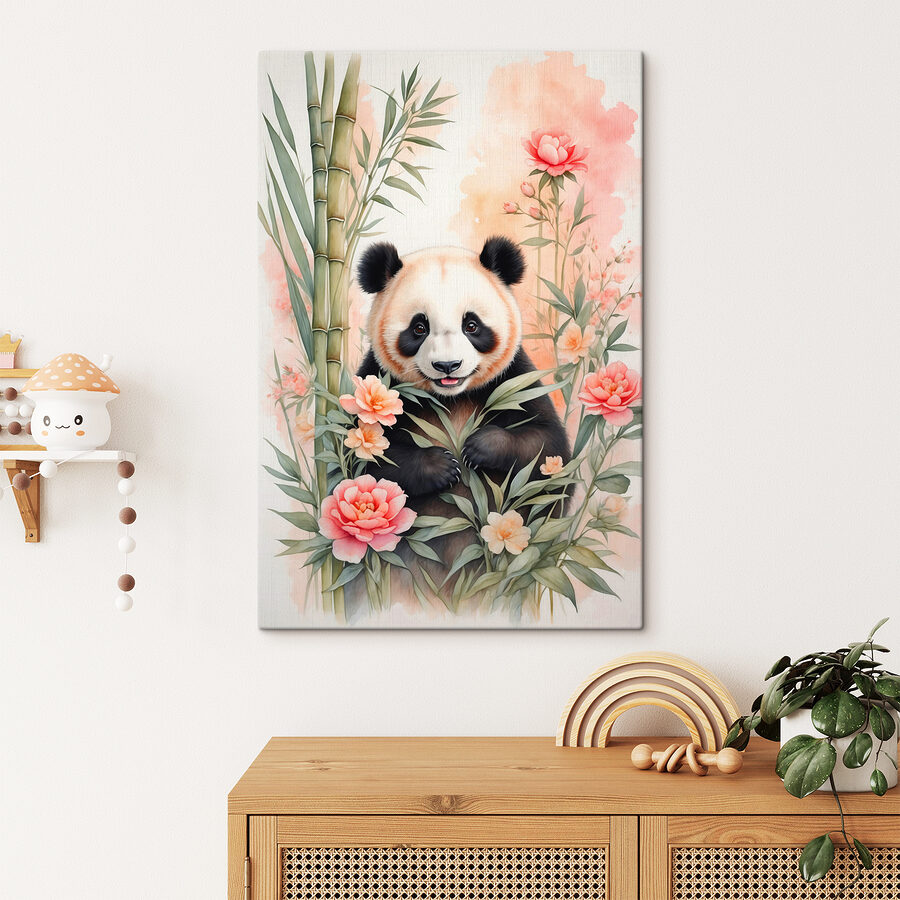 Pandabär mit Blumen und Bambus Pandabär mit Blumen und Bambus
