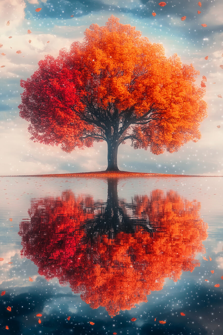 Baum mit orangefarbenen Blättern auf ihm
