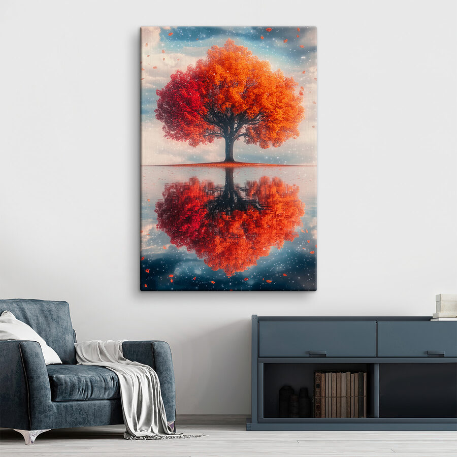 Baum mit orangefarbenen Blättern auf ihm