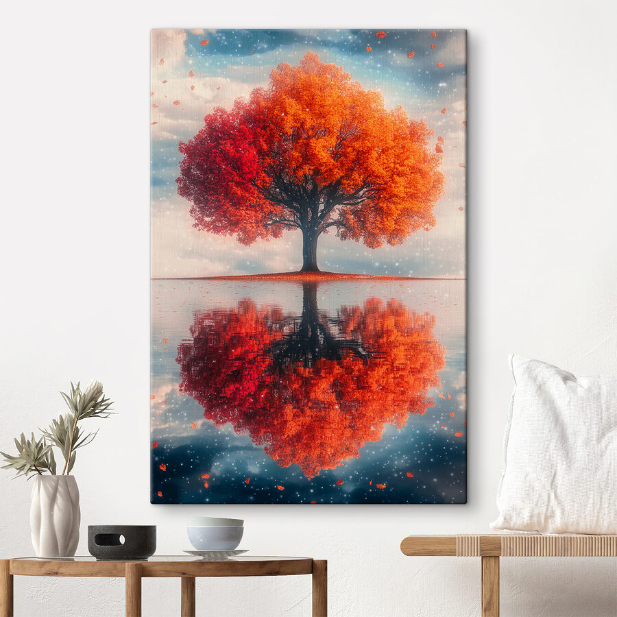 Baum mit orangefarbenen Blättern auf ihm