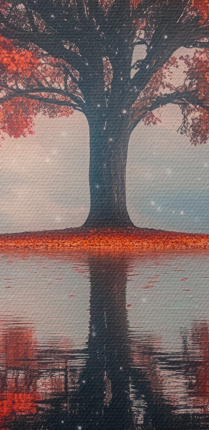 Baum mit orangefarbenen Blättern auf ihm