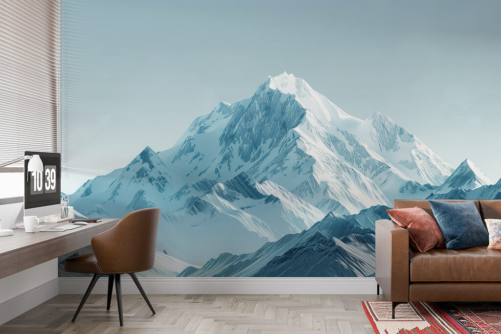 Snowy mountain range with blue sky