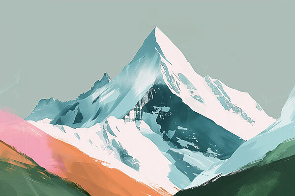 Berg mit Schnee und grünen Hügeln Berg mit Schnee und grünen Hügeln
