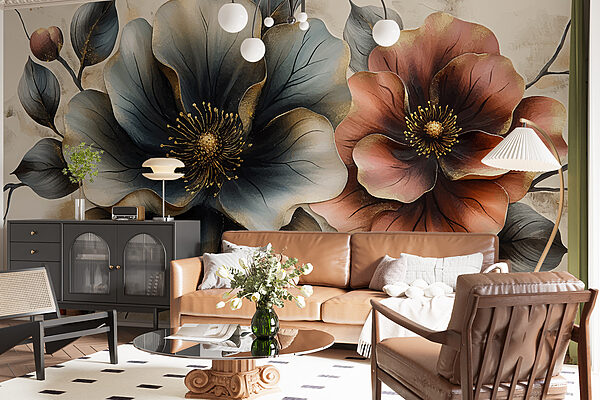 Gemälde von Blumen auf weißem Hintergrund Gemälde von Blumen auf weißem Hintergrund