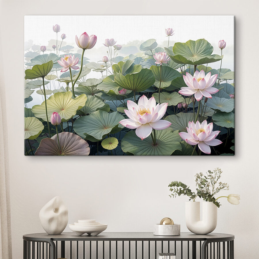 Gruppe von rosa Blüten und grünen Blättern