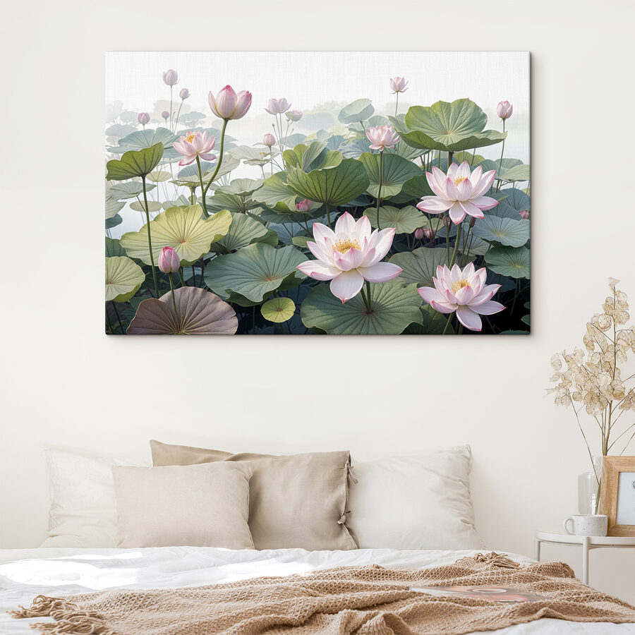 Gruppe von rosa Blüten und grünen Blättern