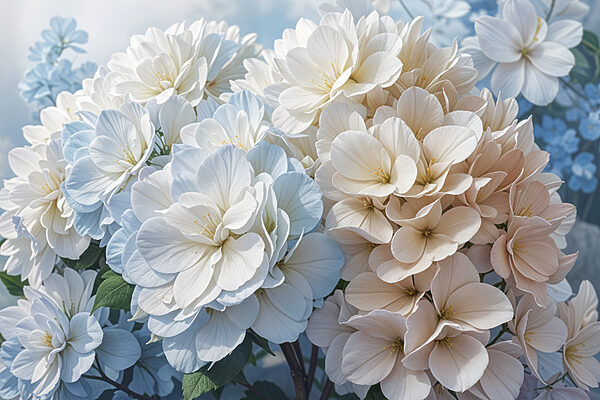 Gruppe von weißen und blauen Blumen Gruppe von weißen und blauen Blumen